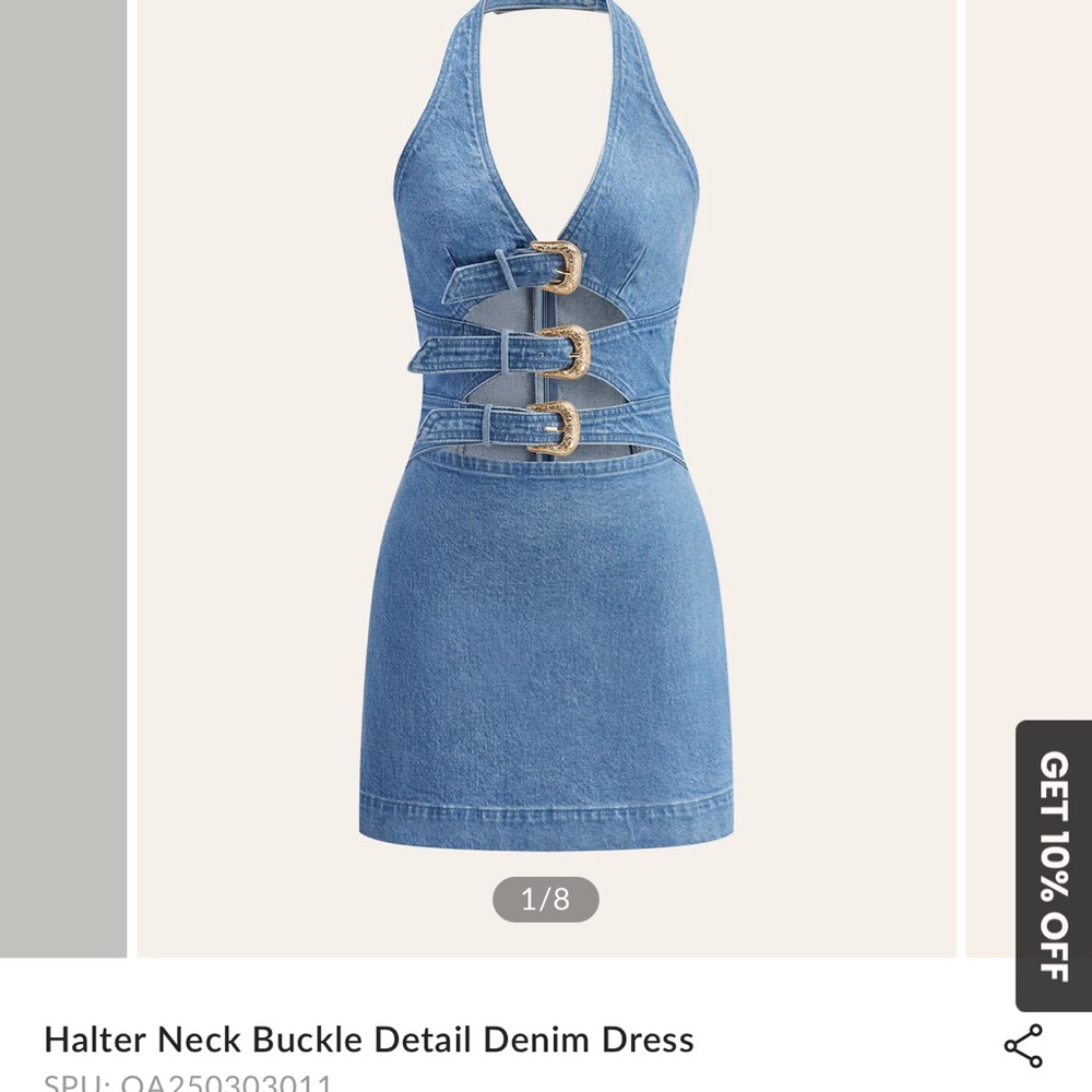 Denim Halter Neck Dress with Buckle Detail